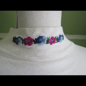 LL Bean Long Sleeve Cotton Shirt Floral Turtleneck